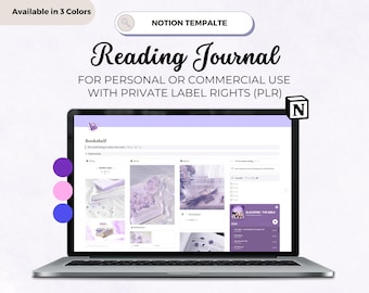 PLR Reading Journal Notion Template, Notion Dashboard for Book Digital Reading Journal Template Reading Notion Commercial Use Book Tracker