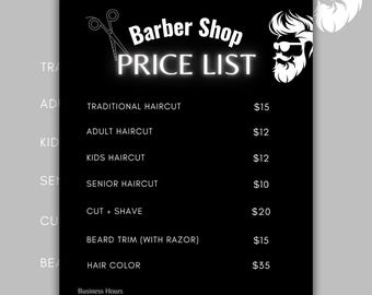 DIY Barber Shop Price List Template, Barber Shop Pricing Template, Editable Barber Pricing Guide Sheet, Barber Business Flyer Canva Template