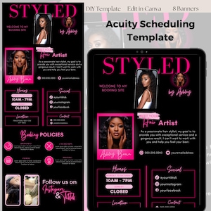 Acuity Scheduling Template, Hair Stylist Acuity Scheduling Template, DIY booking site template hairstylist, Nail Lashes Canva Templates Pink