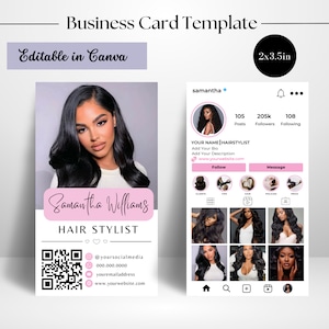 Visitenkarten Vorlage Design, Haar Visitenkarte, Digitale Visitenkarte, Instagram Visitenkarte, QR Code IG Business Card Canva Template
