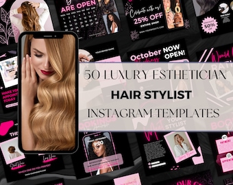 Hairstylist Instagram Template, Hair Salon Post, Hairstylist Branding Kit, Social Media Post, 50 Hair Business Instagram Post Canva Template