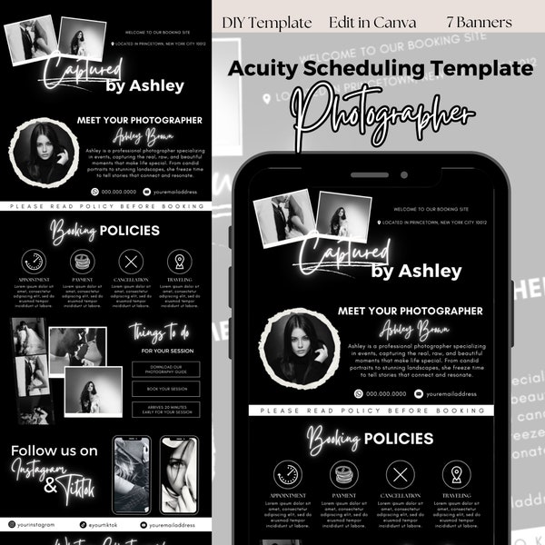 DIY Acuity Scheduling Template, Photographer Acuity Scheduling Template Wedding, Acuity Booking Site, Photographer Banners PLR Black White