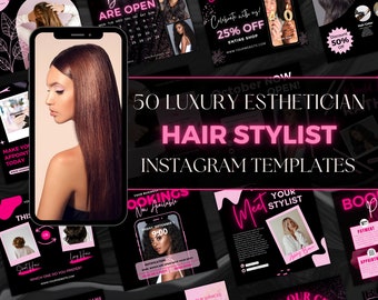 Hair stylist Instagram Post Template, Black and Pink Hair Salon Post, 50 Hair Design Instagram Template, Hairstylist Branding Canva Template