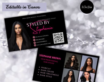 Hairstylist Business Card Template, Hair Salon Card Template, Hairstylist Business Card, DIY Hair QR Code, Beauty Business Canva Templates