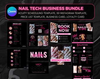 Nail Tech Business Bundle Template, Nail Tech Acuity Scheduling Template, Nail Price List Template, Nail Business card Small Business Bundle