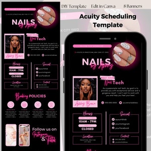 Acuity Scheduling Template, Nail Tech Acuity Scheduling Template, Nail Tech Website Banner, Nail Tech Booking Site Branding Canva Template