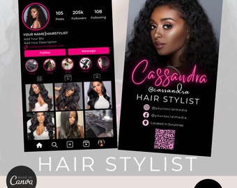 2024 Business Card Template Design, IG Business Card, Canva Business Card Template Design, QR Code Hair Nails Business Card Canva Template
