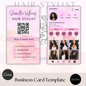 Business Card Template Design, Hair Business Card, Digital business card, Instagram business card, QR Code IG Business Card Canva Template