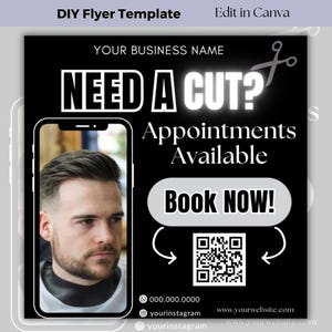 Barber booking flyer, Haircut Book Now Flyer, Barbershop Bookings available, Barbershop Business Appointment Flyer, Hair Social Media Flyer