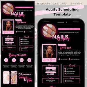 Acuity Scheduling Template, Nail Tech Acuity Scheduling Template, Nail Tech Website Banner, Nail Tech Booking Site Branding Canva Template