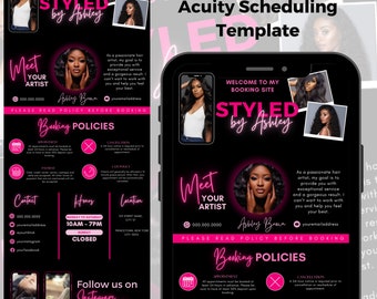 Hair Stylist Acuity Scheduling Template, DIY Hairstylist Website, Hair Stylist Booking Site, Nail Tech Lash Tech Braider Pink Canva Template