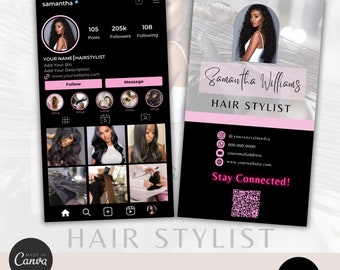Visitenkarte Template, Haar Visitenkarten Design, Digitale Visitenkarte, Instagram Visitenkarte, QR Code Visitenkarte Lash Canva Template
