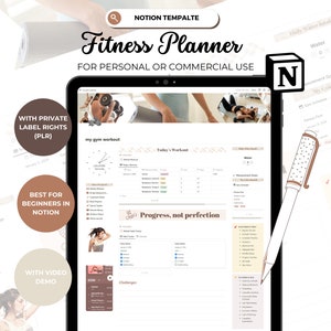 PLR Fitness Notion Template, Weight Loss Tracker Notion Planner Minimalist Fitness Planner Notion Dashboard for Workout Tracker Notion PLR