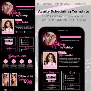Acuity Scheduling Website, Makeup Acuity Scheduling Template, DIY Make-up Buchungsseite Canva Template Makeup Artist Hair Stylist Website Pink