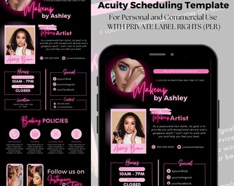 Acuity Scheduling Site, Makeup Acuity Scheduling Template, DIY Makeup booking site Canva Template Makeup Artist hair stylist Website Pink