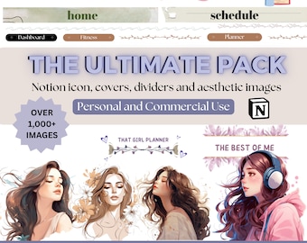 The Ultimate Pack Notion Covers Icon Dividers for Notion Template, Customization Bundle Notion dashboard Aesthetic Notion Template Images