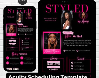 Acuity Scheduling Template, Hair Stylist Acuity Scheduling Template, DIY Hairstylist Booking Site, Hair Stylist Website Canva Template Pink