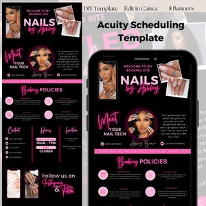 Acuity Scheduling Template, Nail Tech Booking Site, DIY Nails Business Banner, Esthetician Nail Luxury Website Branding, Pink Canva Template