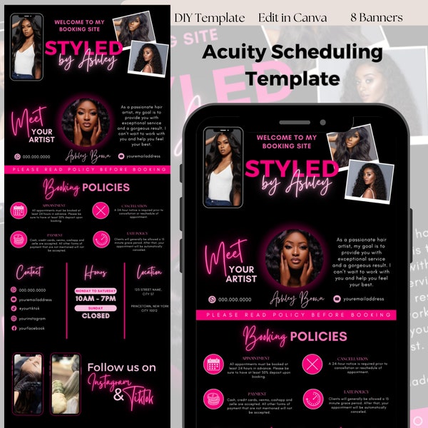 DIY Acuity Scheduling Template Hair Stylist, Acuity Scheduling Template, Hair Stylist Booking Site Template Nail Tech Lash Tech Braider Pink