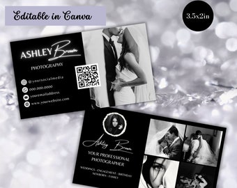 Business Card Template Design, Photography Business Card Template, Photographer ID Card Template, Editable Marketing QR code Canva Templates