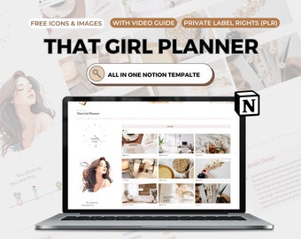 2026 PLR Notion Template, That Girl Planner Notion Template, All in one Notion Dashboard PLR Digital Planner Notion Aesthetic Commercial Use
