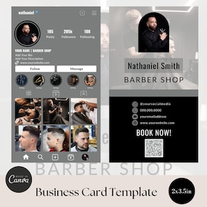 Business Card Template, Barber Business Card Design, Digital business card, Instagram business card, QR Code Business Card, Canva Template