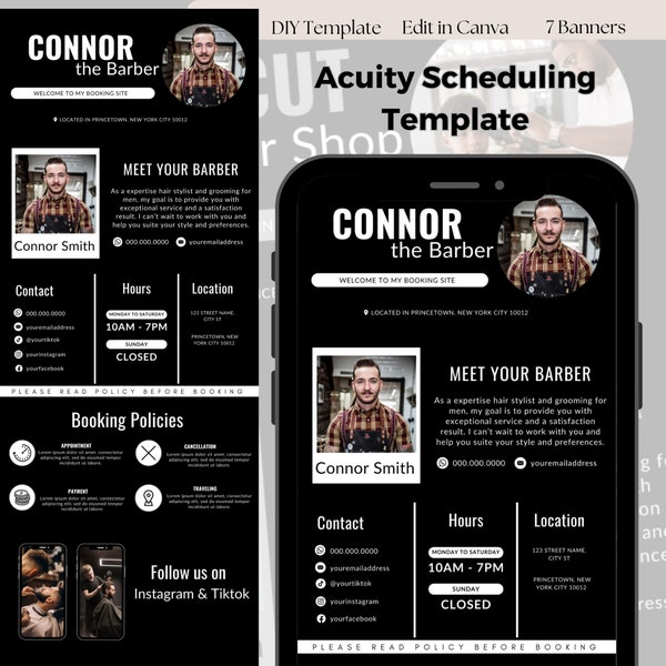 Acuity Scheduling Template, Barber Acuity Scheduling Template, Barber Acuity Site, DIY Hair Stylist Booking Site Hair Website Canva Template