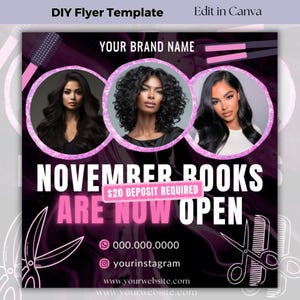 DIY Hair Flyer Template, November Book Now Flyer, DIY Hairstylist Booking Flyer, Nail tech Social Media Flyer, Lashes Sale Flyer, Wig Flyer