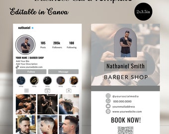 Plantilla de tarjeta de presentación Peluquería, Diseño de tarjeta de presentación, Tarjeta de presentación digital, Tarjeta de presentación de Instagram, Tarjeta de presentación con código QR, Canva