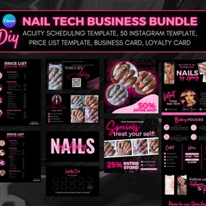 Nail Tech Acuity Scheduling Template, Nail Tech Branding Buchungsseite, Nail Preisliste Template, Nail Visitenkarte, Small Business Bundle