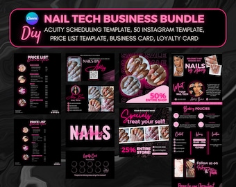Nail Tech Acuity Scheduling Template, Nail Tech Branding Booking Site, Nail Price List Template, Nail Business card, Small Business Bundle