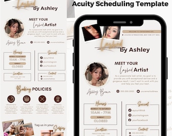 Plantilla de programación de Acuity Lash Tech, plantilla de programación de Acuity, sitio de reservas de Lash Tech, plantilla de sitio web de pestañas DIY, plantillas de Canva beige