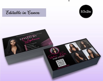 Hairstylist Business Card Template, QR Code Instagram Card (Canva Editable)
