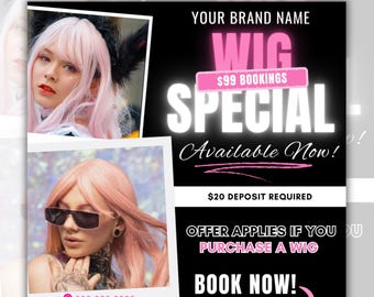 Perücken-Spezialanfertigung, Perücken-Install-Flyer, Perücken-Angebote-Buchungs-Flyer, Hair-on-Hand, Perückenverkauf-Flyer, Hairstylist-Buchungs-Flyer