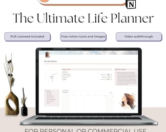 The Ultimate Life Planner Notion Template, All in one Notion Template PLR,  Complete Life Dashboard Notion Digital Planner Commercial Use