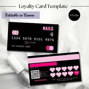 ロイヤルティ名刺テンプレート、ネイルクレジットカードスタイルテンプレート、顧客特典カード、DIYネイルテックラッシュヘアスタイリスト割引カードテンプレート