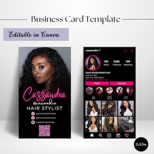 Carte de visite Instagram, carte de visite IG, conception de modèle de carte de visite Canva, carte de visite QR Code modèle Canva de carte de visite cheveux ongles