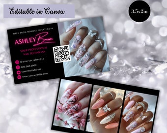 Visitenkartenvorlage, Instagram-Visitenkartendesign, bearbeitbare DIY-Karte, Friseur-Make-up-Beauty-Künstler-Nail-Tech-Lahes-Visitenkarte