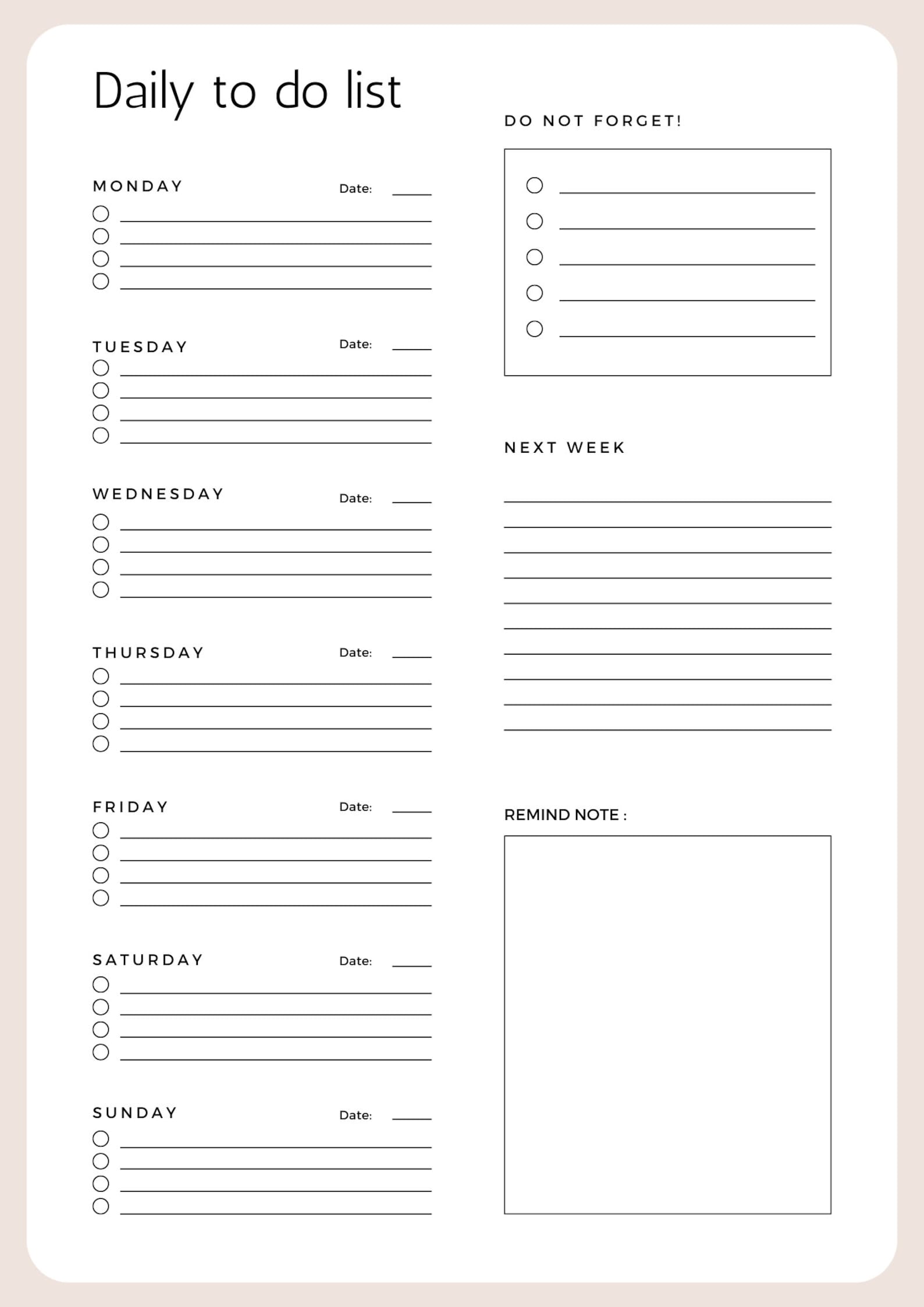 Printable to Do List, Daily Task List, Productivity Planner, A4 PDF ...