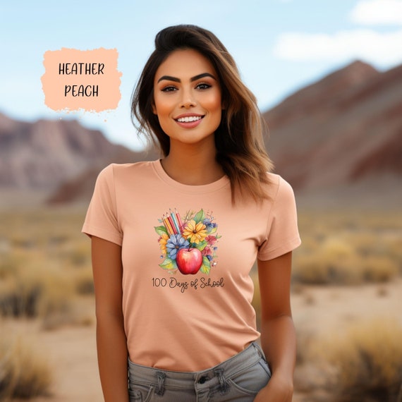 100 Days of School Celebration T-Shirt, Colorful Floral and Apple Design, Milestone Shirt, Teacher & Student Gift, School Spirit