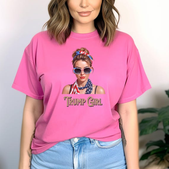 Trump Girl Eye-Catching Patriotic T-Shirt with American Flag Design, Women's Comfort Colors tshirt, Pro Trump Republican Tee, Vote 2024 Gift