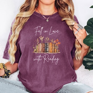 Fall in Love with Reading Comfort Colors T-Shirt, Cute Autumn Book Lover Shirt, Cozy Thanksgiving Reading Tee, Unisex Bookworm Gift Idea