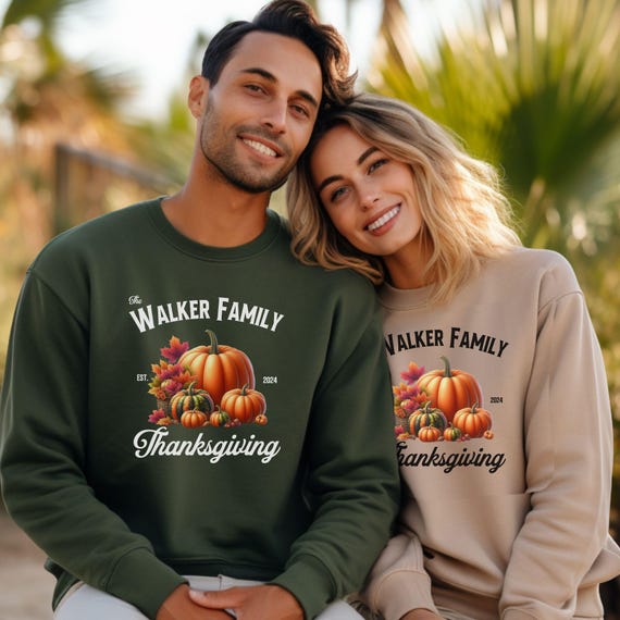 Custom Family Thanksgiving Sweatshirt, Gildan 18000 Hoodie for Fall - Personalized Autumn Crewneck Jumper, Thanksgiving Gathering Customized