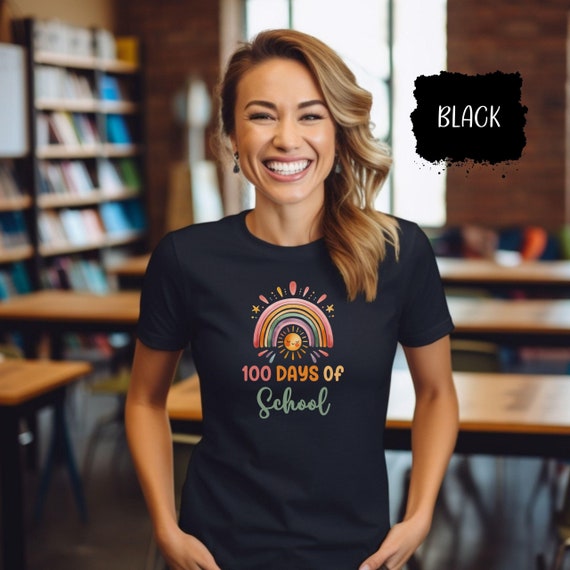 100 Days of School Celebration T-Shirt, Cute Rainbow and Sun Design, Fun Milestone Shirt, Student and Teacher Gift, School Spirit Apparel