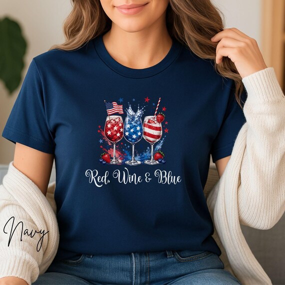 Red Wine and Blue Shirt, 4th of July Tee, Independence Day Top, American Flag Patriotic Shirt, Red White Blue Outfit, Stars & Stripes Tee