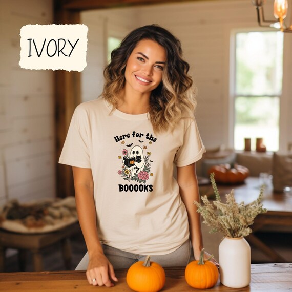 Halloween Ghost Reading Shirt, Here for the Booooks Tshirt, Cute Fall Book Lover Tee, Spooky Season Gift, Autumn Bookworm T-Shirt