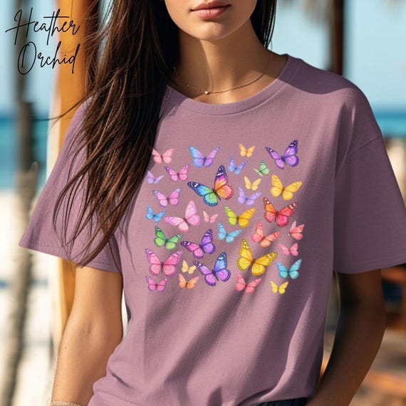 Colorful Butterfly Shirt, Gentle Spectrum Design Tee, Pastel Growth Symbol Top, Neurodiversity Acceptance Gift, Uplifting Butterfly Graphic