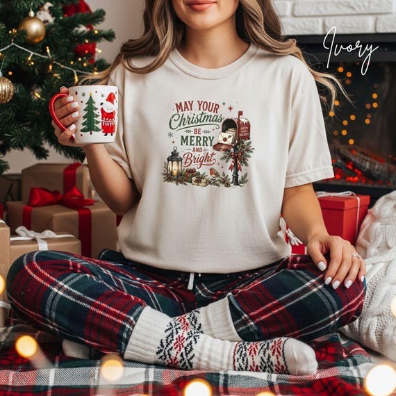 May Your Christmas Be Merry and Bright Tee, Festive Holiday Shirt, Comfort Colors Top, Nostalgic Xmas Graphic T-Shirt