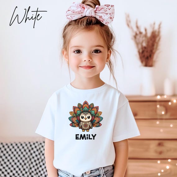 Personalized Thanksgiving Mandala Turkey T-Shirt for Kids - Custom Name Holiday Tee