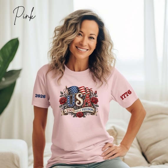 USA 250th Anniversary Shirt, 1776 2026 Sleeve Detail Tee, 250 Years of Freedom Top, Patriotic Anniversary Shirt, Vintage USA Graphic Tee